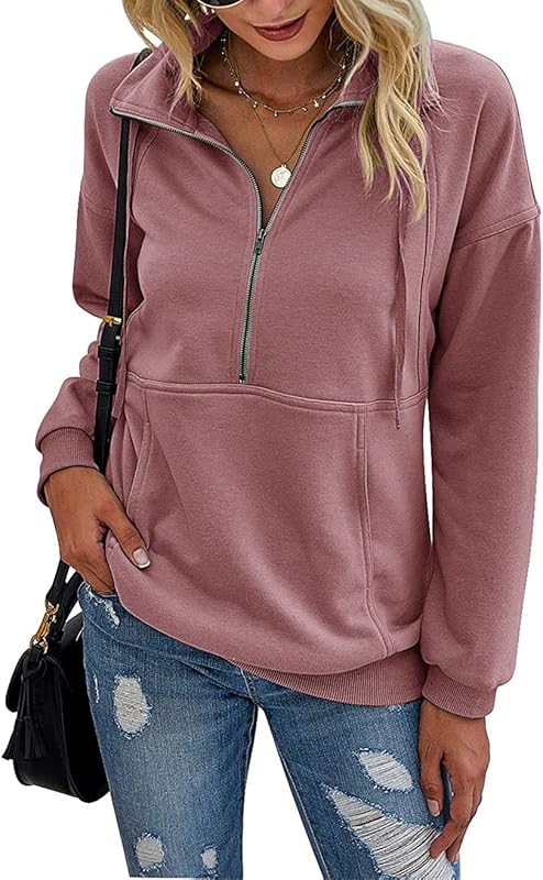 PRETTYGARDEN Women Casual Long Sleeve Lapel Zipper Sweatshirt Drawstring Loose Pullover Tops