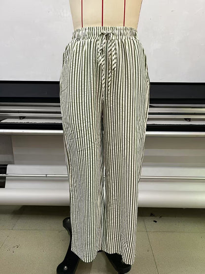 Pantalon pour femme, taille élastique, motif floral, léger, style palazzo, décontracté, jambes larges