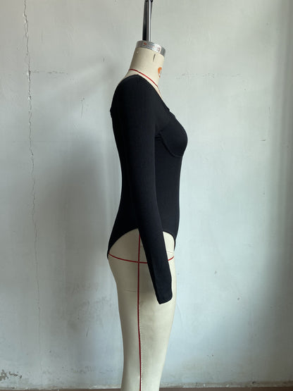 Women's Long Sleeve Bodysuit Shapewear Top Square Neck Bodysuit Halloween One Piece Basic Backless