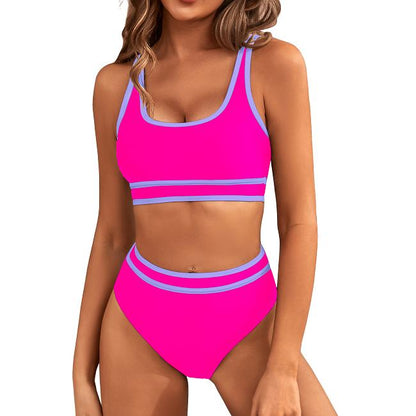 Women's High Waisted Bikini Sets Sporty Two Piece Swimsuit Color Block Cheeky High Cut Bathing Suits - Seldom Seen Styles