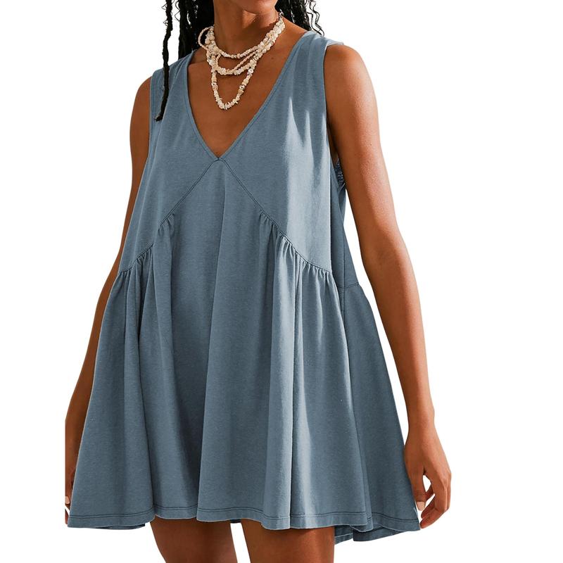 Women's Summer Sleeveless Mini Dress Casual Loose V Neck Sundress with Pockets - Seldom Seen Styles