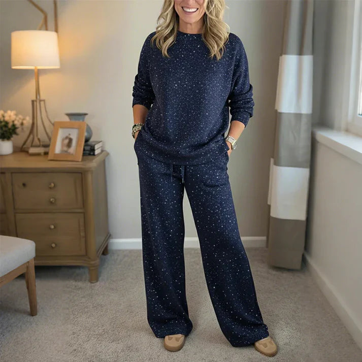 Two-piece set suitable for women - pleated sweater and pants combination