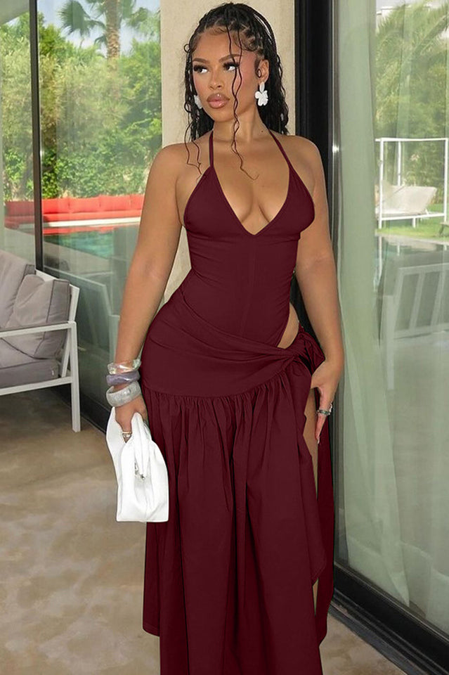 Women's White Halter Maxi Dress High Split Resort Vacation Dress - Seldom Seen Styles