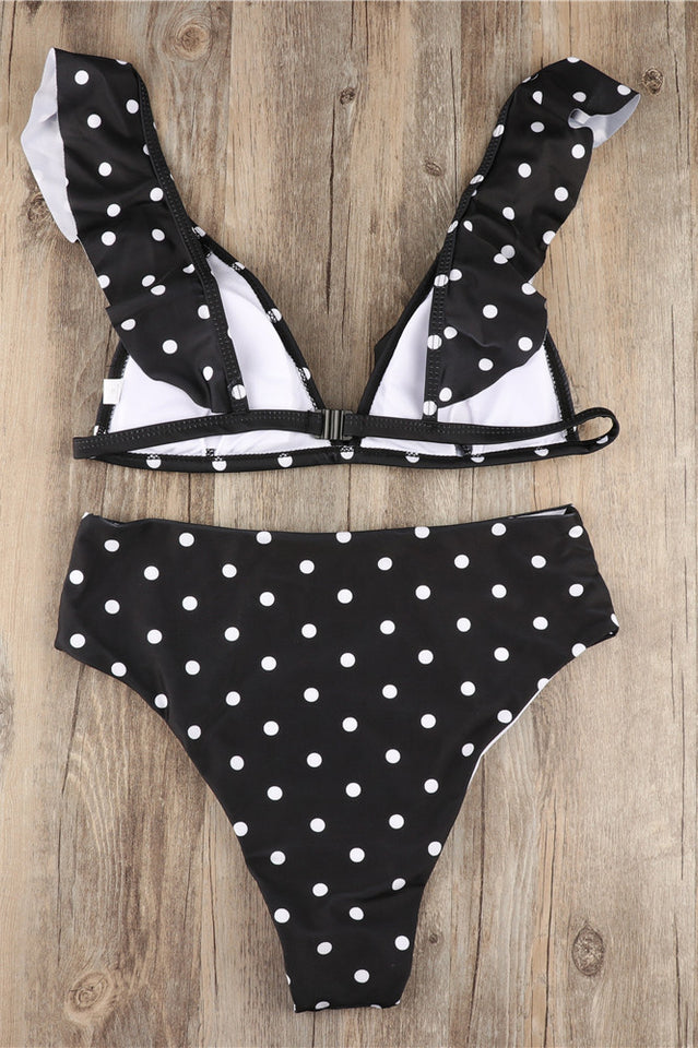 Polka Dot High Waist Ruffle Bikini - Seldom Seen Styles