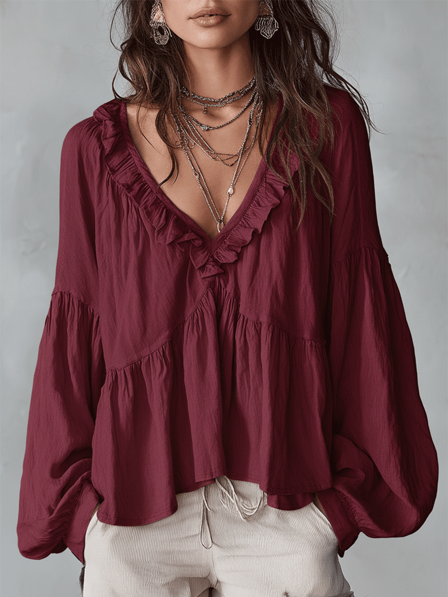 Airy Vintage-Inspired Ruffle Soft Ruffle Bohemian Blouse - Seldom Seen Styles