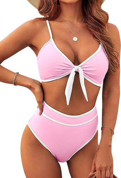 Womens High Waisted Bikini Set Tie Knot High Rise Two Piece Swimsuits Bathing Suits - Seldom Seen Styles