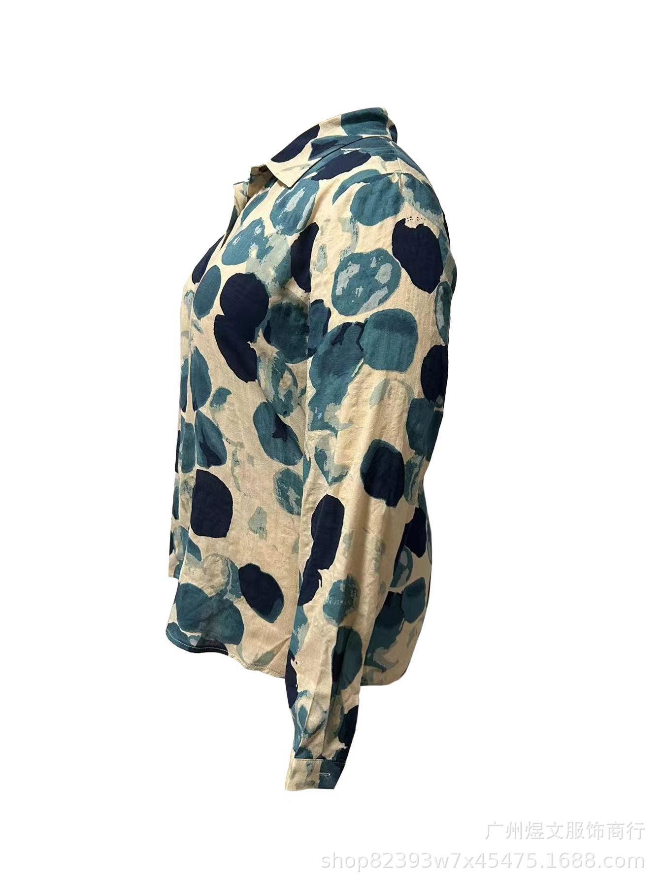 Lapel Autumn Baggy Coat Wardrobe Blue with Dots Shirt