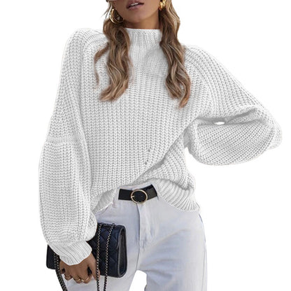 2024European and American Autumn and Winter New Loose Mock Neck Knitwear Cross-Border Amazon Women's Solid Color Turtleneck Sweater for Women