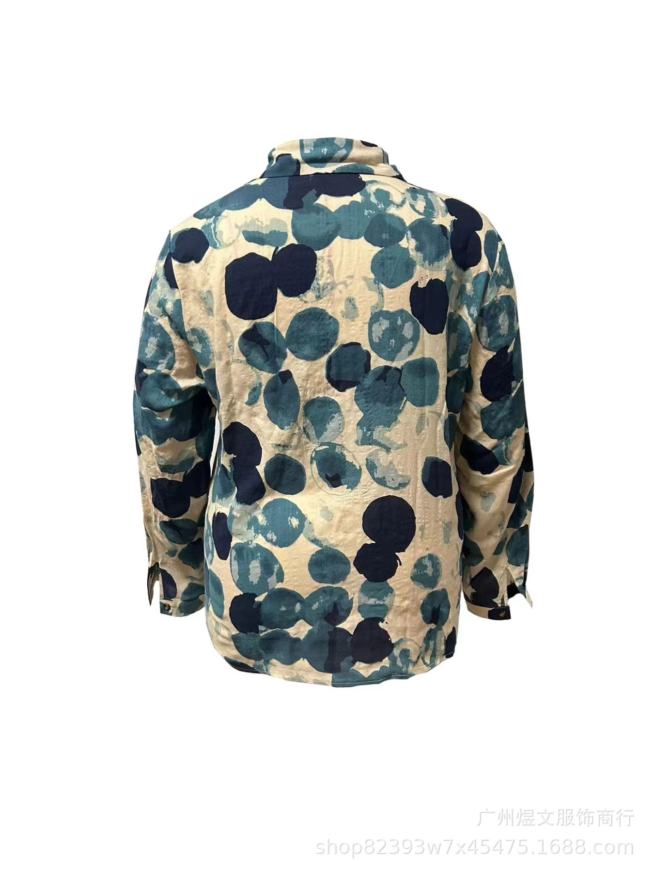 Lapel Autumn Baggy Coat Wardrobe Blue with Dots Shirt