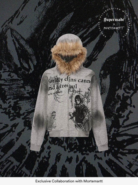 Thesupermade Wasteland Style Cardigan Zip UP Fur Hooded Jacket - 2279 