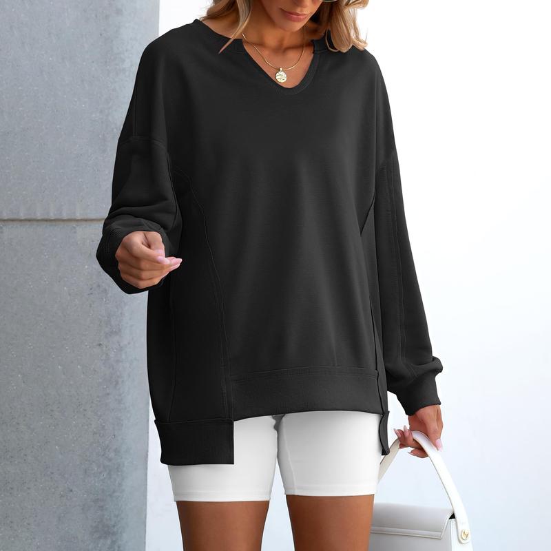 Womens Oversized Sweatshirt V Neck Long Sleeve Tunic Lightweight Pullover 2025 Winter Casual Tops Teen Girl Outfits - Seldom Seen Styles