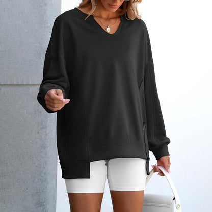 Womens Oversized Sweatshirt V Neck Long Sleeve Tunic Lightweight Pullover 2025 Winter Casual Tops Teen Girl Outfits - Seldom Seen Styles