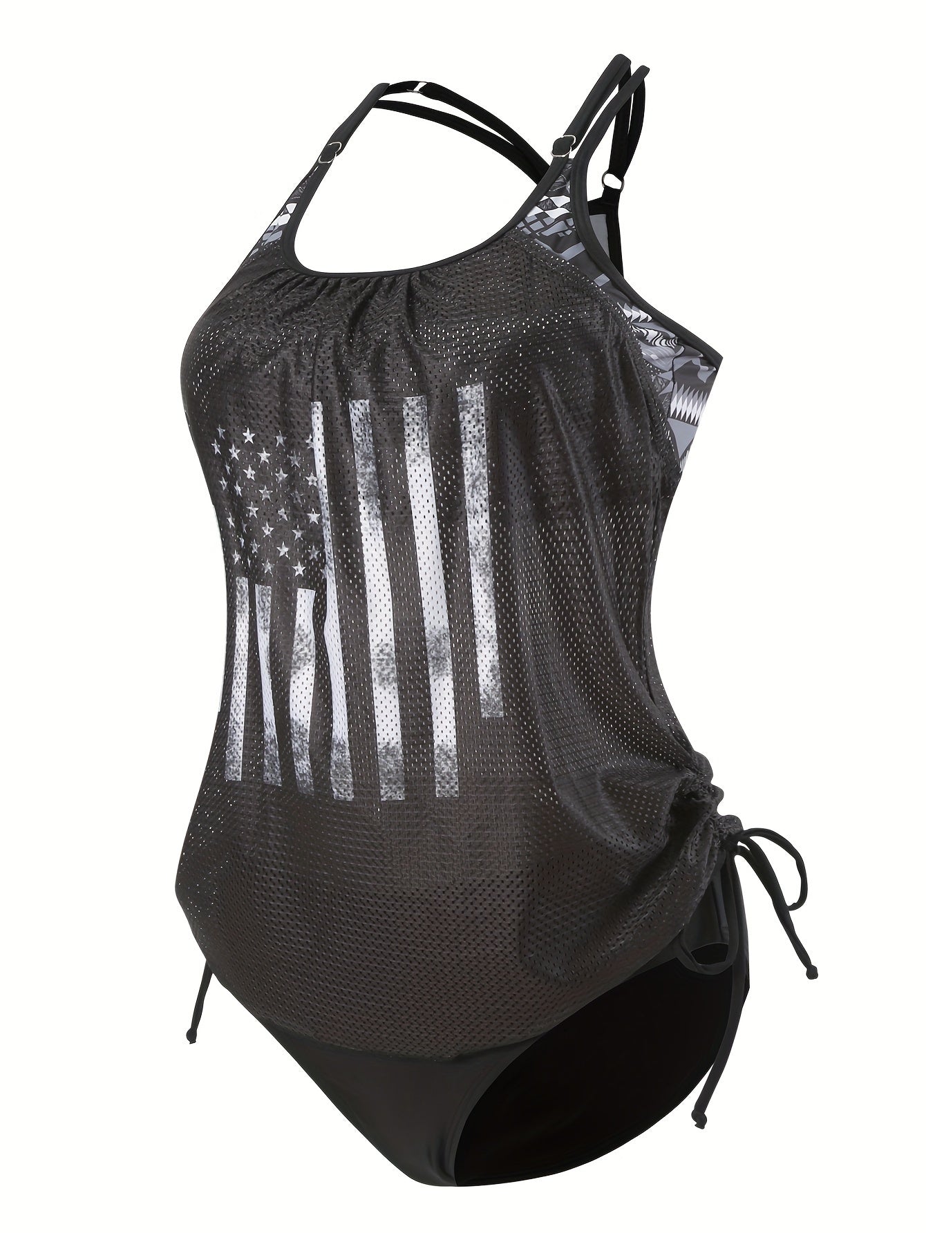 Geometric American Flag Print Elastic Waist Two-Piece Tank Top，Cutout Strap Slimming Swimsuit，Women's Swimsuit and Clothing - Seldom Seen Styles