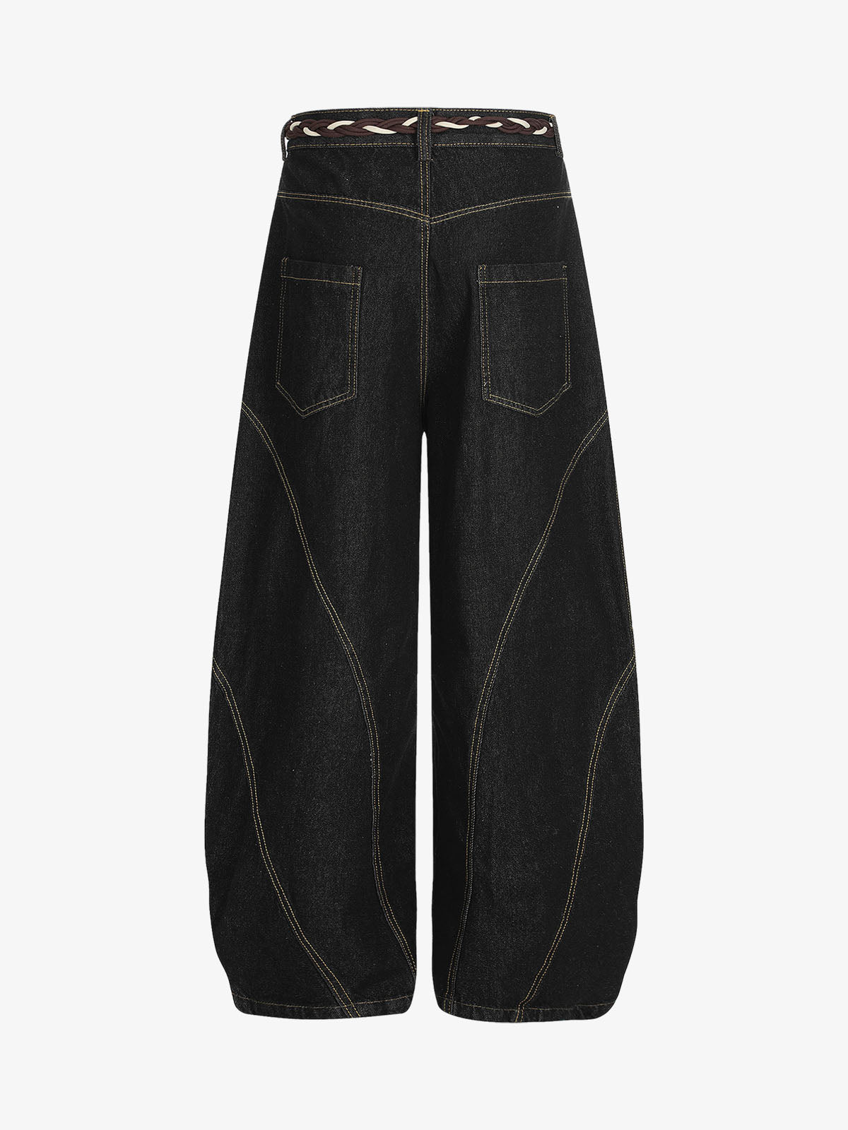 Wide-Leg Denim Trousers with Unique Braided Belt Detail 