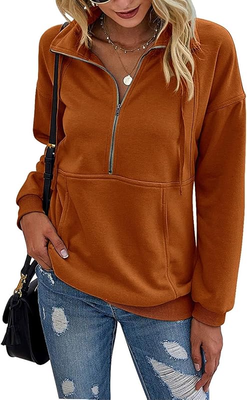 PRETTYGARDEN Women Casual Long Sleeve Lapel Zipper Sweatshirt Drawstring Loose Pullover Tops