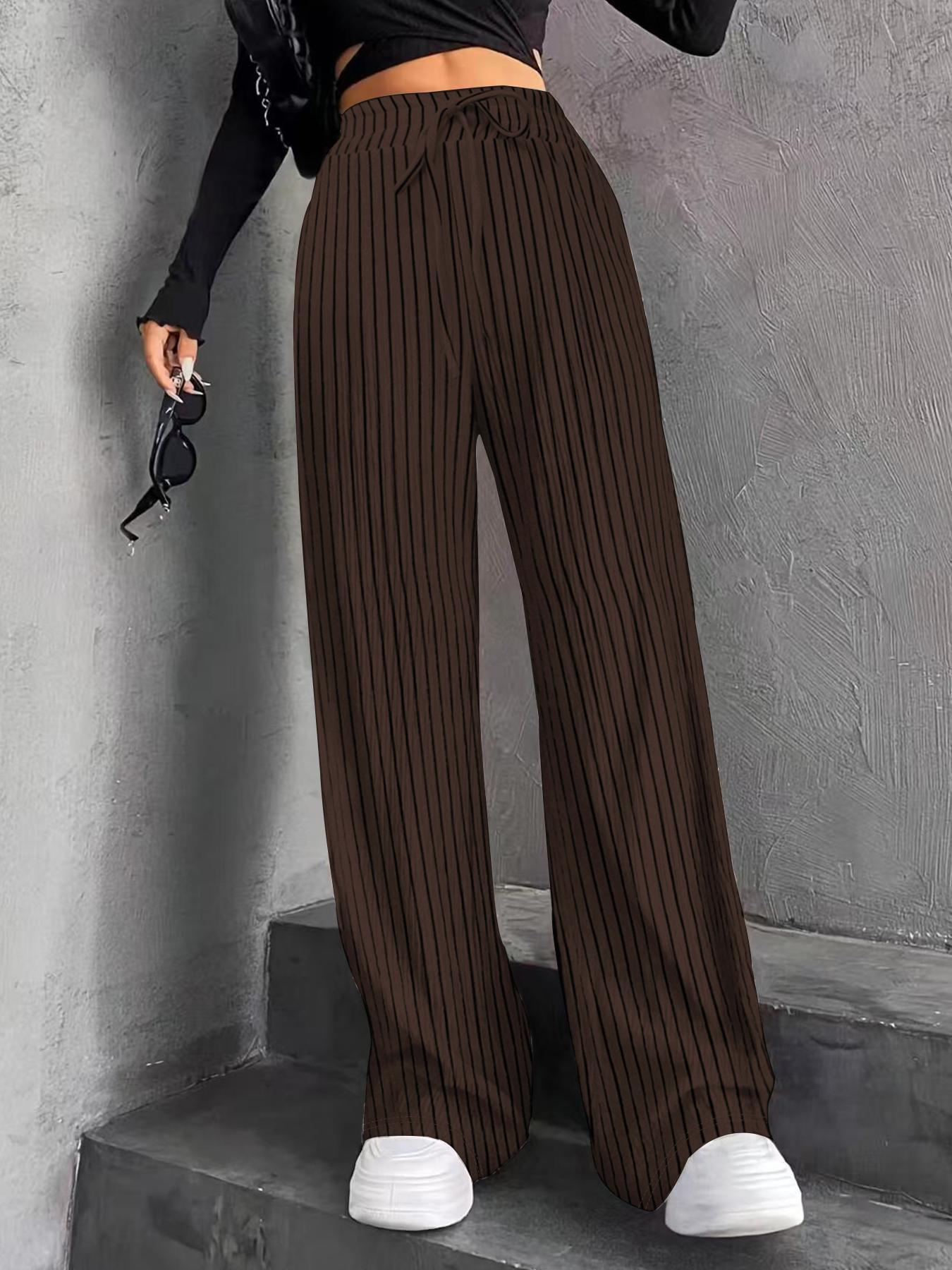 Women's Wide Leg Sweatpants Baggy Pants Lounge Yoga Knit Waisted Comfy Striped Workout Pants - Seldom Seen Styles