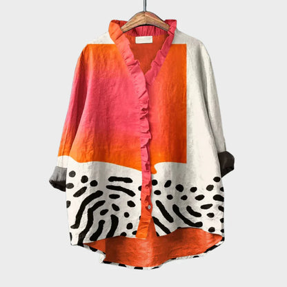 Women's Floral Print Blouse Loose Fit Button Up Satin Shirt Casual Elegant Top