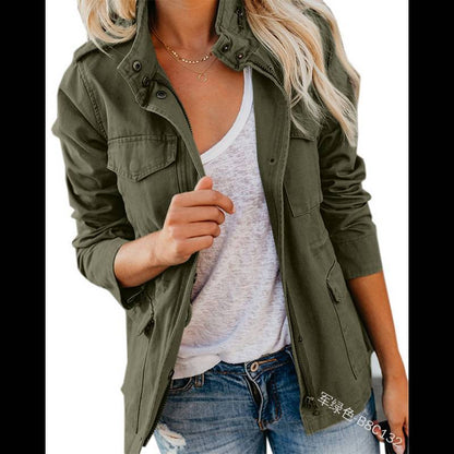 Vestes anorak militaires pour femmes, fermeture éclair, boutons-pression, parka, manteaux utilitaires safari, vêtements d'extérieur avec poche