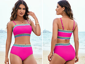 Tube Top Bikini Sets for Women Removable Strap Pad Color Block Two Piece Swimming Suit Swimwear - Seldom Seen Styles