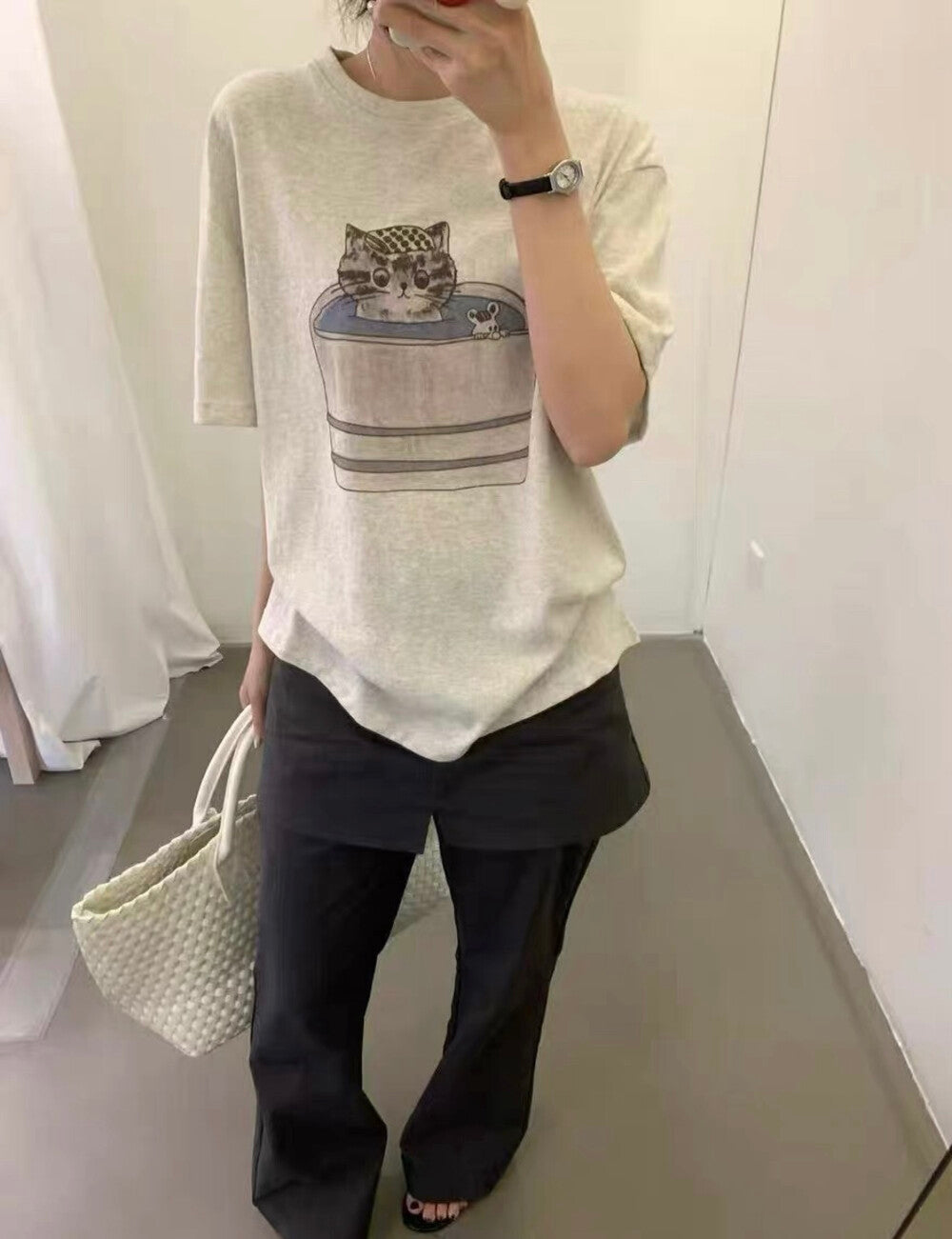 Vintage Cat Graphic T-Shirt – Cute Kitten Print Loose Fit Casual Korean Style Tee - Seldom Seen Styles