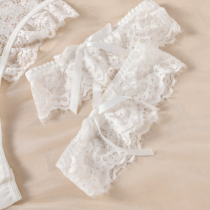 Women Sexy Lingerie Bodysuit Floral Lace Teddy Babydoll Snap Crotch Ruffle One Piece with Thigh Bands