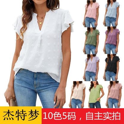 Blooming Jelly Womens White Blouse V Neck Ruffle Sleeve Flowy Shirts Dressy Casual Cute Summer Tops