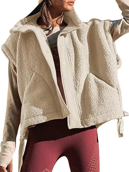 Gilet polaire sherpa chaud pour femme, décontracté, confortable, sans manches, boutonné, avec poches