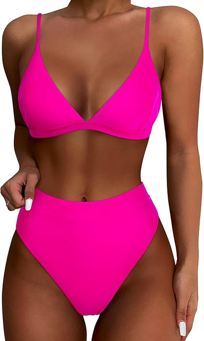 Women High Waisted High Cut Bikini Set Sexy Triangle Two Piece Swimsuits - Seldom Seen Styles