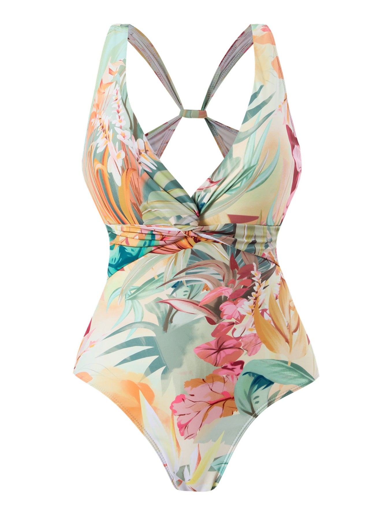 Women's Tropical Print One Piece Swimsuit with Cover up Beach Skirt Sarong Two Piece Floral Printed V Neck Tummy Control High Cut Monokini Swimsuit Bathing Suit Women's Swimwear & Clothing - Seldom Seen Styles