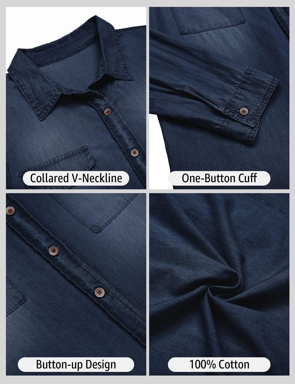 Button Down Denim Shirt Collared Casual Long Sleeve Pocket Tops