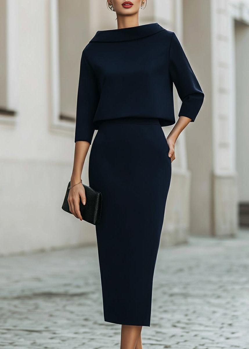 Ceylan Women’s Boat Neck Midi Skirt Set with Elegant 3/4 Sleeves - Seldom Seen Styles