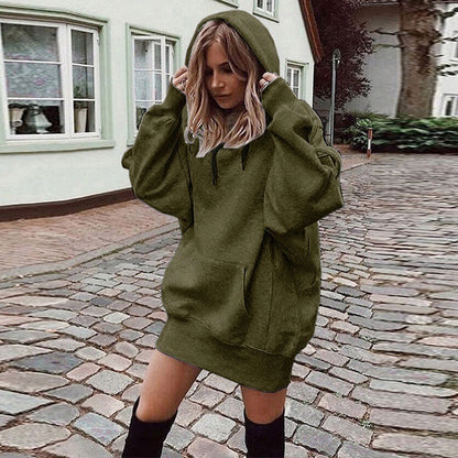 Hoodie Dress for Women 2025 Fall Long Sleeve Fleece Pullover Sweatshirts Oversized Hoodies with Kangaroo Pocket