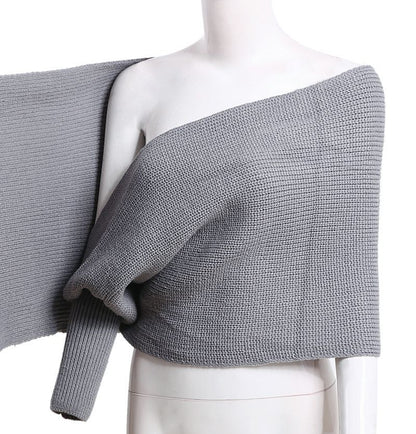 V-Shaped Cross off-Shoulder Knitted Sexy Pullover Sweater Scarf