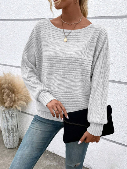 Women's Plain Round Neck Batwing Sleeve Tee, Casual Long Sleeve Crew Neck T-shirt for Fall & Winter, Fashion Aesthetic Ladies' Knit Clothing for Daily Wear
