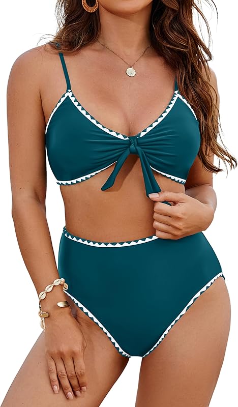 Womens High Waisted Bikini Set Tie Knot High Rise Two Piece Swimsuits Bathing Suits - Seldom Seen Styles