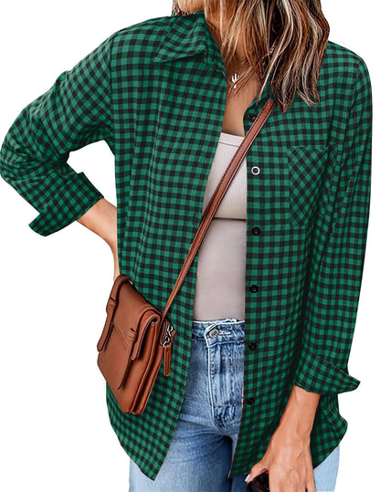 Fall Outfits Long Sleeve Plaid Shirt for Women Flannel Button Down Shirts Buffalo Shackets Business Casual Blouses