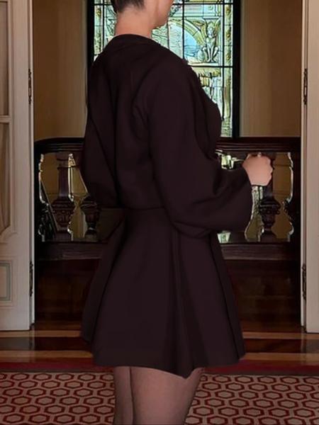 Women's Casual Half-High Neck Long Sleeve Knit Dress, Plain Color Loose-Fitting Sweater Dress, Fall & Winter Fashion - Seldom Seen Styles