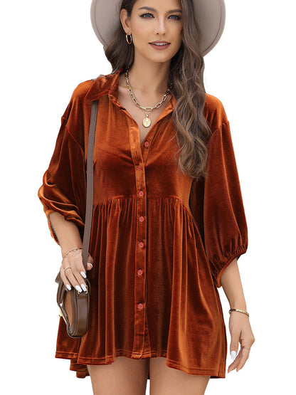 Autumn  Long-Sleeved Shirt for Women New Solid Color Velvet Single-Breasted Shirt