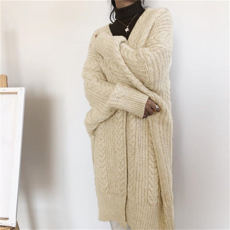 Fall 2024 Cross-Border New Arrival Long Knitted Cardigan Long Sleeve Idle Style Cable-Knit Sweater Outerwear Coat Women's Clothing