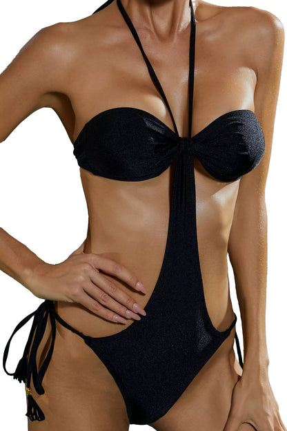 Women's Cut Out One Piece Swimsuit Halter Monokini Sexy Backless Swimwear