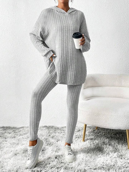 with Textured Two-Piece Set, Casual Long-Sleeved Hoodie and Leggings Suit, Women's Clothing