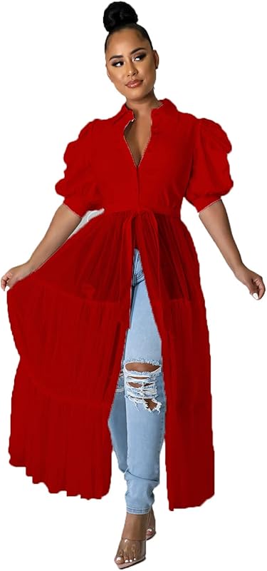 Ekaliy Women Sexy Short Sleeve Bodycon High Low Asymmetrical Ruffle Tunics Blouse Shirt Top Dress