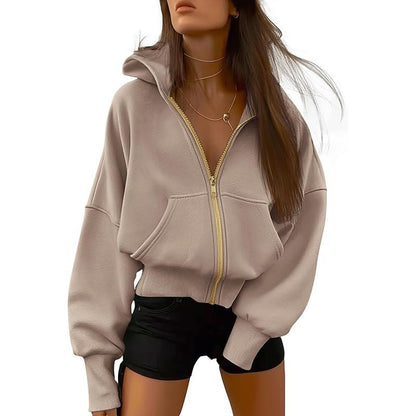 Women's Gold Zipper Hoodie Long Sleeve Fleece Y2K Style Casual Sweatshirt with Pockets for Fall Winter Clothes