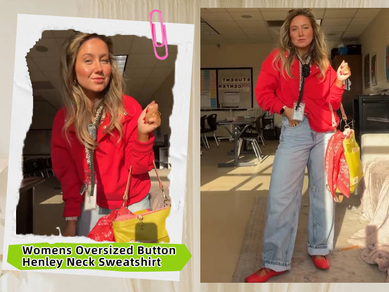 Sweatshirt for Women Oversized Casual Long Sleeve Button Henley Neck Pullover Tops Fashion Outfits Clothes - Seldom Seen Styles