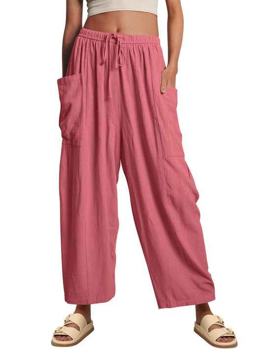 Womens Wide Leg Pants Casual Loose Drawstring Flowy Summer Beach Palazzo Harem Pants with Pockets - Seldom Seen Styles