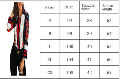 2024 Women Fashion Elegant Office Look Work Wear Party Shirt Female Tops Weekend Floral & Chains Print Casual Blouse