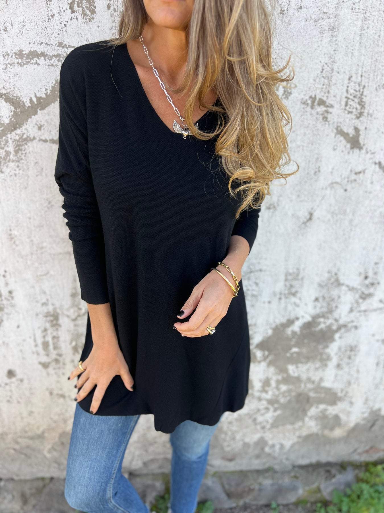 Long Sleeve V Neck Sweaters for Women Baggy Fall Fashion Casual Pullover Lightweight Sweaters for Women - Seldom Seen Styles