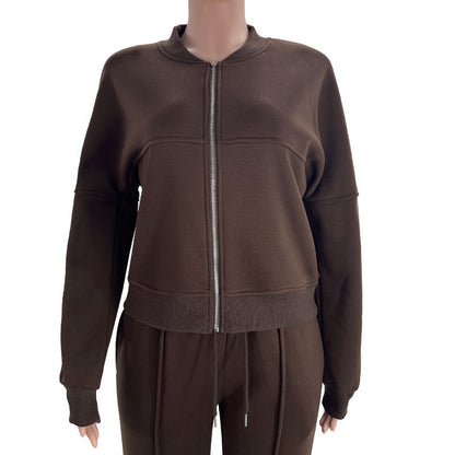 Women's Solid Zip Up Crop Jacket & Drawstring Waist Pants Two-piece Set, Casual Fashion Drop Shoulder Long Sleeve Top & High Waist Trousers Womenswear Suits for Outdoor Wear, Women's Clothing for Spring & Fall 90s Clothes