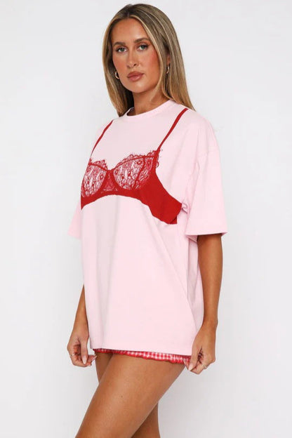 Korsett-Print Lässiges Kurzarm-T-Shirt