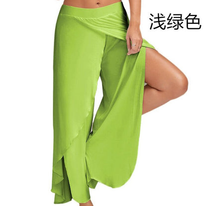 Pantalon de yoga fluide fendu pour femme, sarouel à fente haute, grande taille, pantalon de détente à jambes larges, pantalon ample pour la plage et l'été